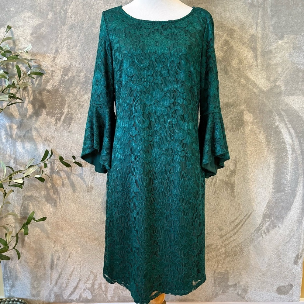 Nine West Bohemian Sheath Holiday Christmas Bell Sleeves Dress Sz 8